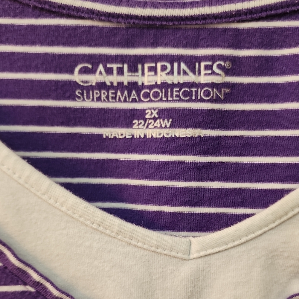 Catherines Women's Short Sleeve Purple Striped Tee - Picture 2 of 3
